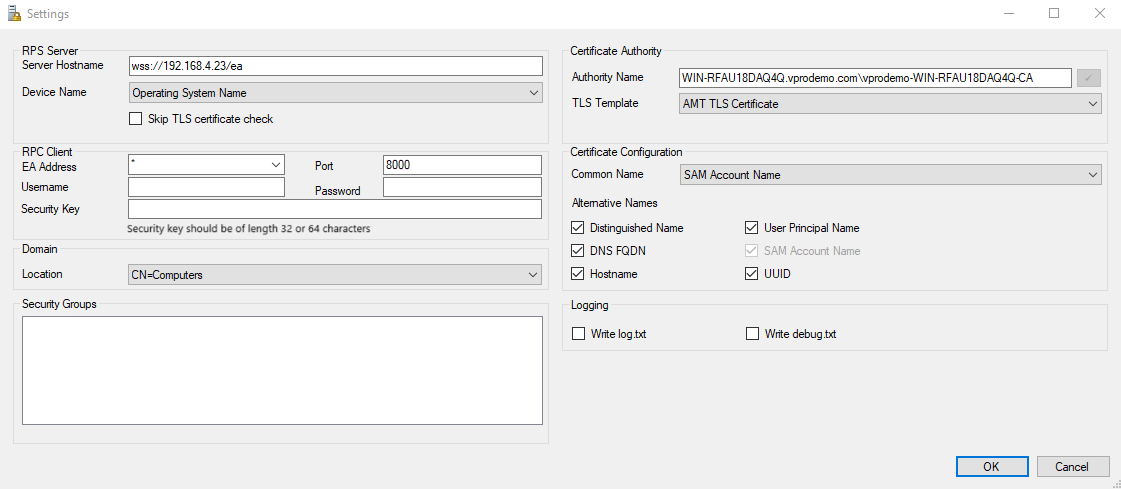 Figure 2: Enterprise Assistant Settings Example